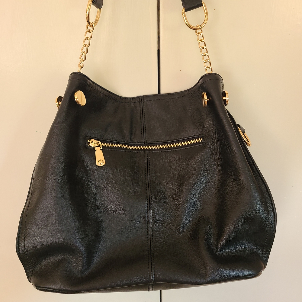 Jose Hess Signature Leather Hobo Bag – Black with Gold Hardware - Picture 7 of 12